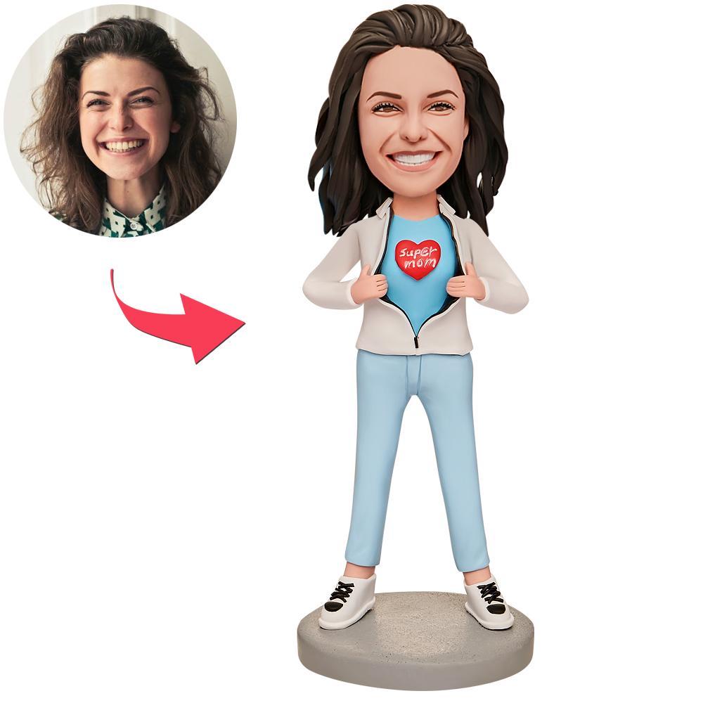 Super Mom in White Coat Custom Bobblehead with Engraved Text-Blongser
