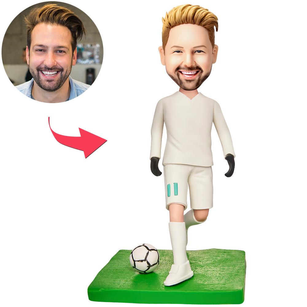 Sportswear White Soccer Bobblehead Personalized Engraved with Text-Blongser