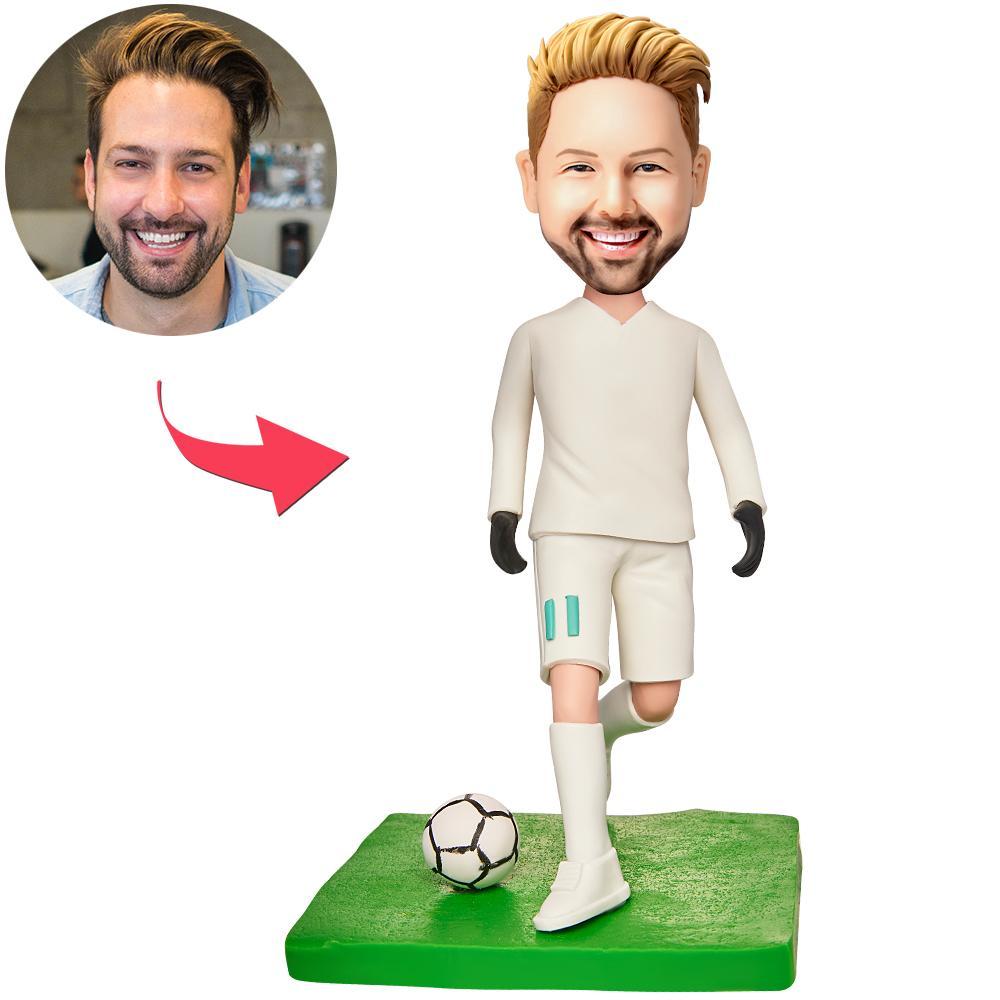 Sportswear White Soccer Bobblehead Personalized Engraved with Text-Blongser