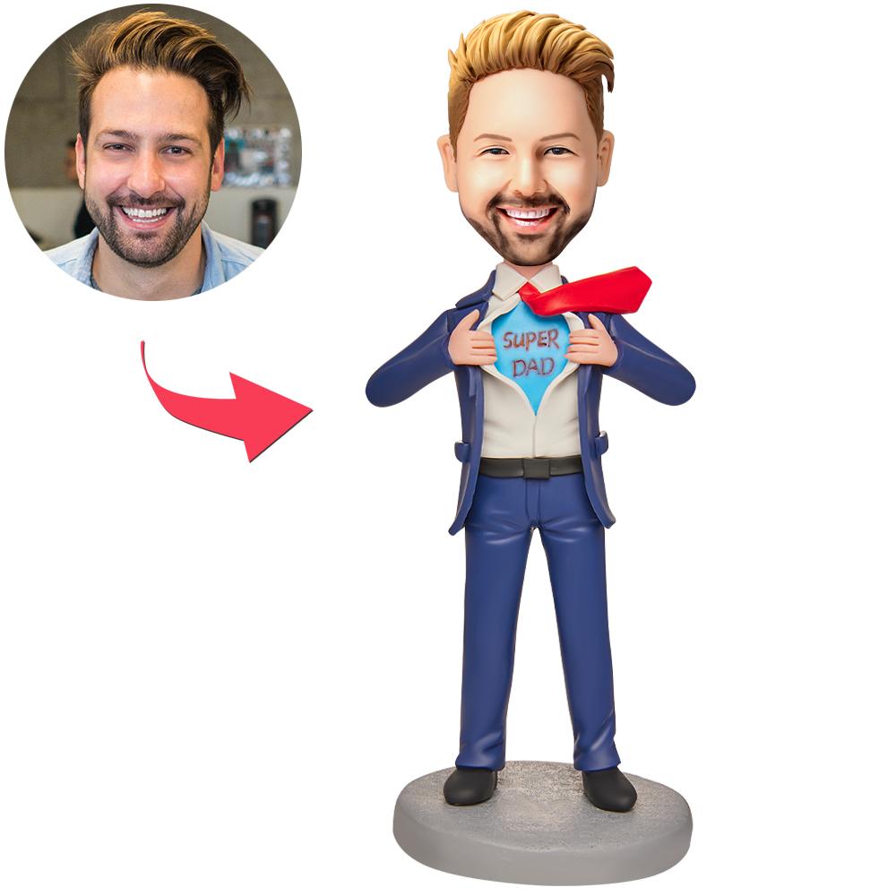 Super Dad Suit Men's Custom Bobblehead Engraved with Text-Blongser