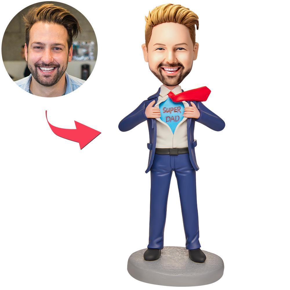 Super Dad Suit Men's Custom Bobblehead Engraved with Text-Blongser