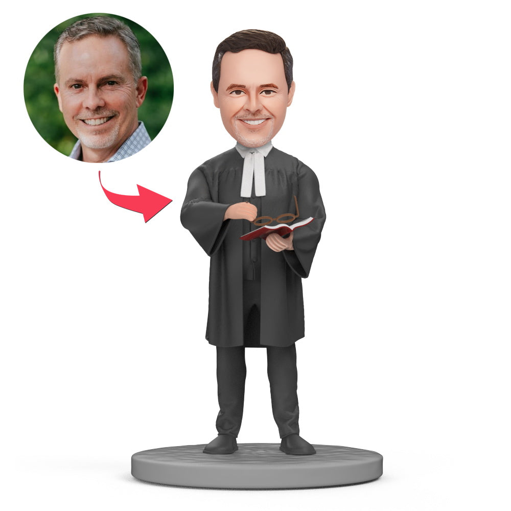 Lawyer Reading a Book with Glasses Custom Bobblehead Engraved with Text-Blongser