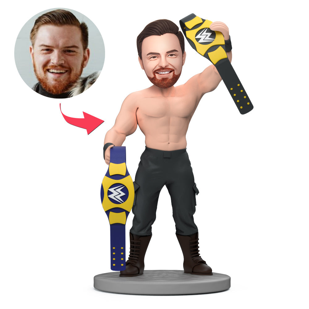 Wrestler Grand Slam Belt Handsome Men Custom Bobblehead Engraved with Text-Blongser