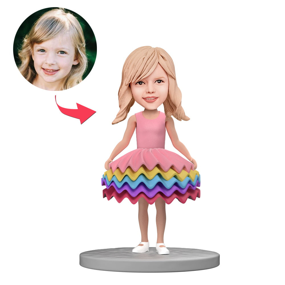 Cute Little Girl in Colorful Skirt Custom Bobblehead With Engraved Text-Blongser