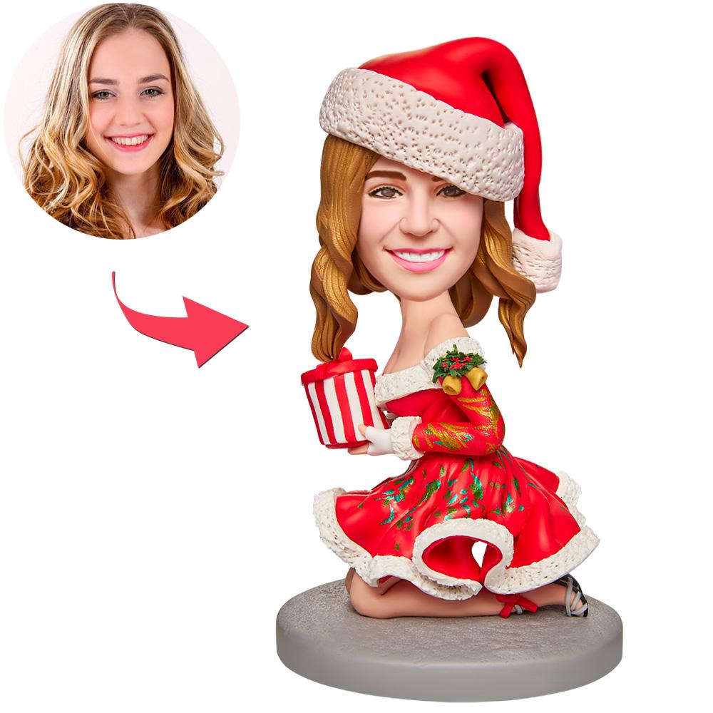 Christmas Gift Sexy Girl with Gift Box Custom Bobblehead with Engraved Text-Blongser