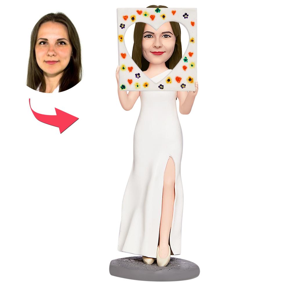Valentines Gift the Female Taking Picture Custom Bobblehead with Engraved Text-Blongser