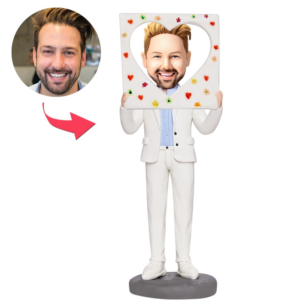 Valentines Gift the Male Taking Picture Custom Bobblehead with Engraved Text-Blongser