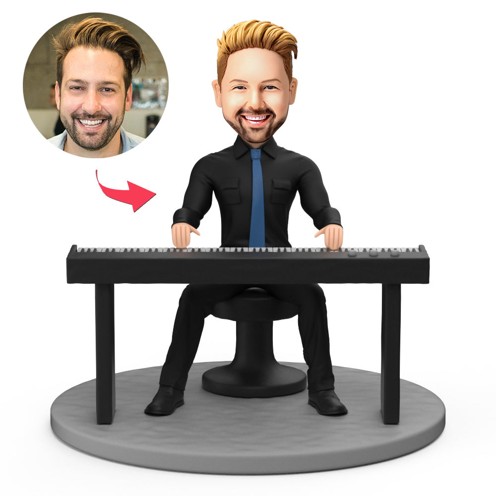 Handsome Male Keyboard Player Custom Bobblehead With Engraved Text-Blongser