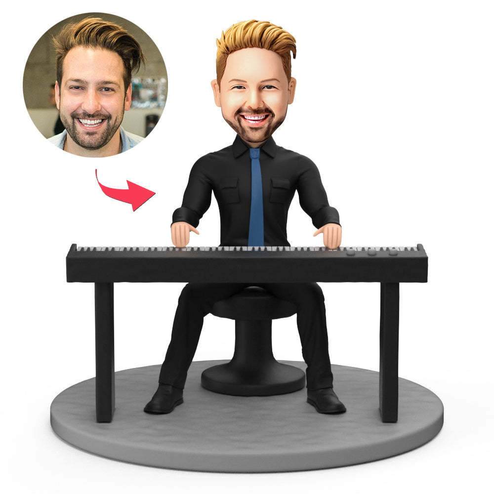 Handsome Male Keyboard Player Custom Bobblehead With Engraved Text-Blongser