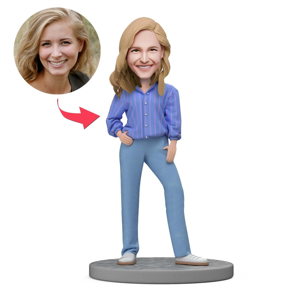 Modern Fashion for Blue Striped Shirts Custom Bobblehead With Engraved Text-Blongser