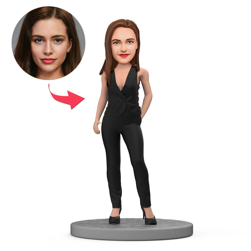 Black One Piece Business Suit for Ladies Custom Bobblehead With Engraved Text-Blongser