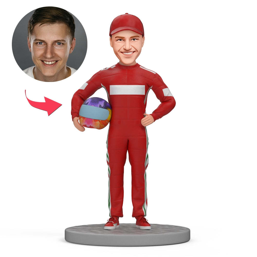 Custom Bobblehead | Race Car Driver With Helmet Gifts for Men-Blongser