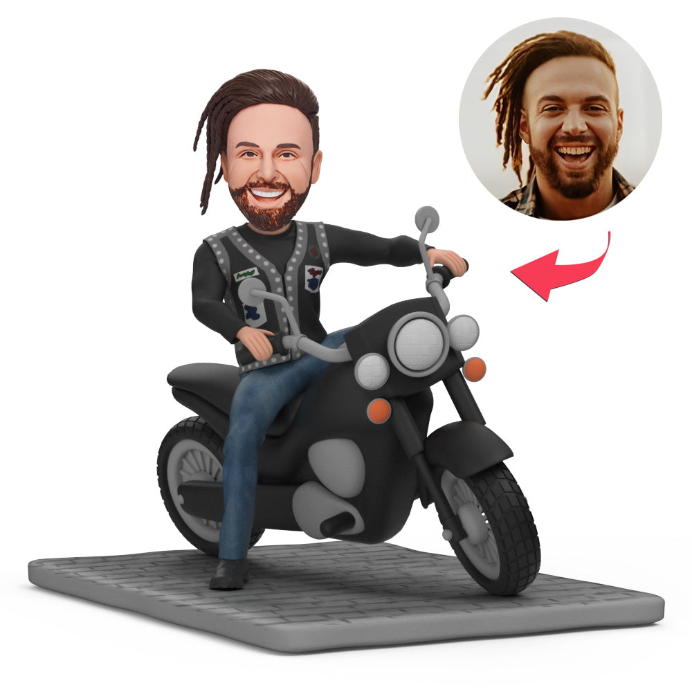 Custom Motorcycle Bobblehead, Bobblehead On A Motorcycle With Text-Blongser