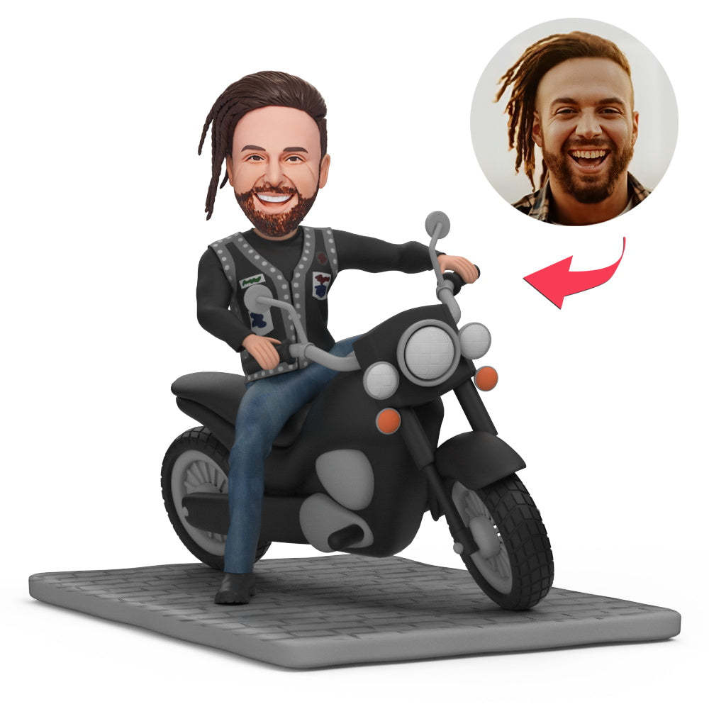 Custom Motorcycle Bobblehead, Bobblehead On A Motorcycle With Text-Blongser