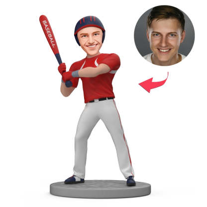 Custom Bobblehead Baseball Batter in Red Jersey Holding Baseball Bat-Blongser