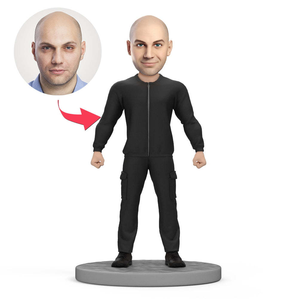 Custom BobbleHead Strong Man in Tights Gift For Man With Text-Blongser