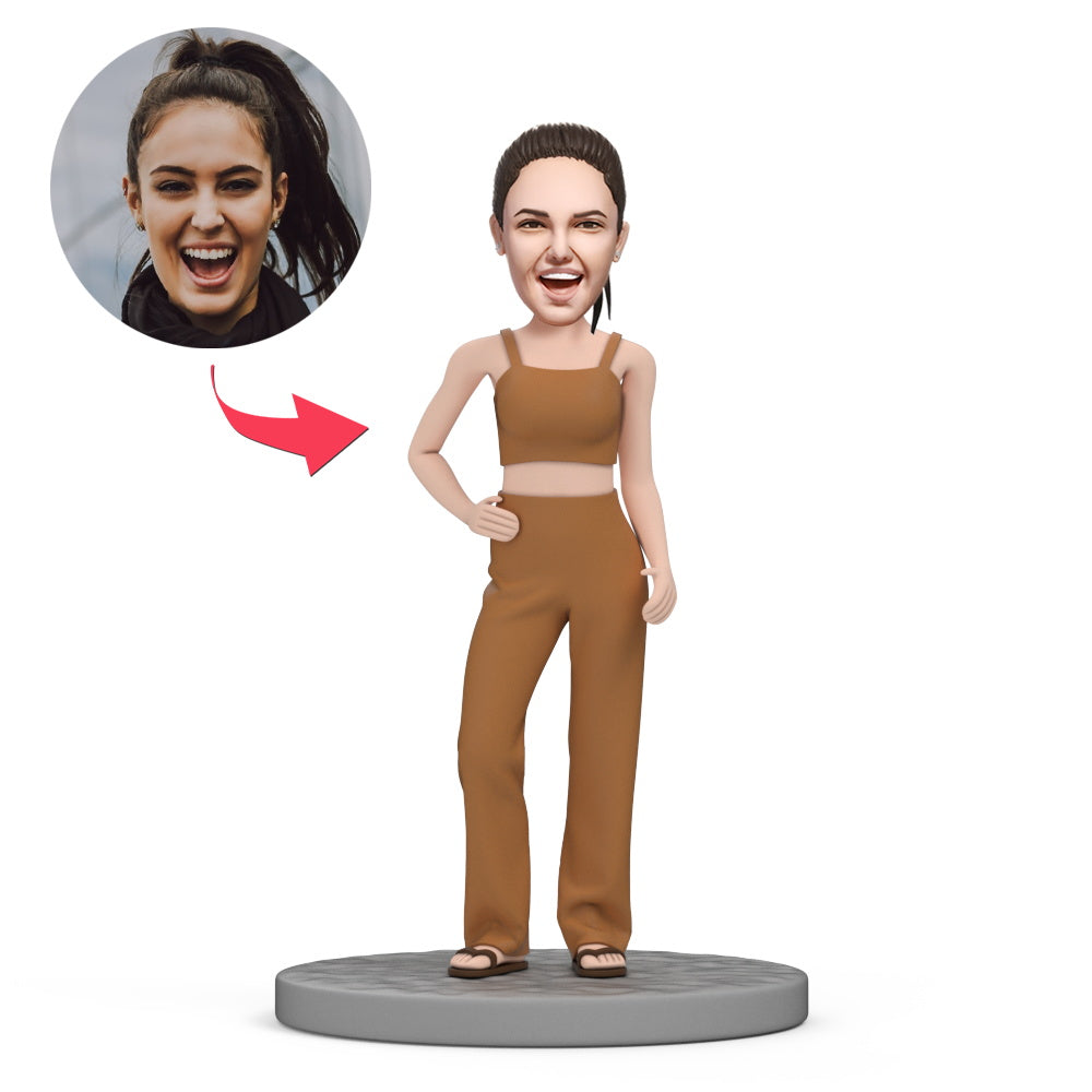 Custom Bobblehead Fashion Lady in Suspender Suit Bobblehead Gift For Beautiful Lady-Blongser