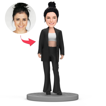 Modern Girl in Black Oversize Suit Custom Bobblehead With Text-Blongser