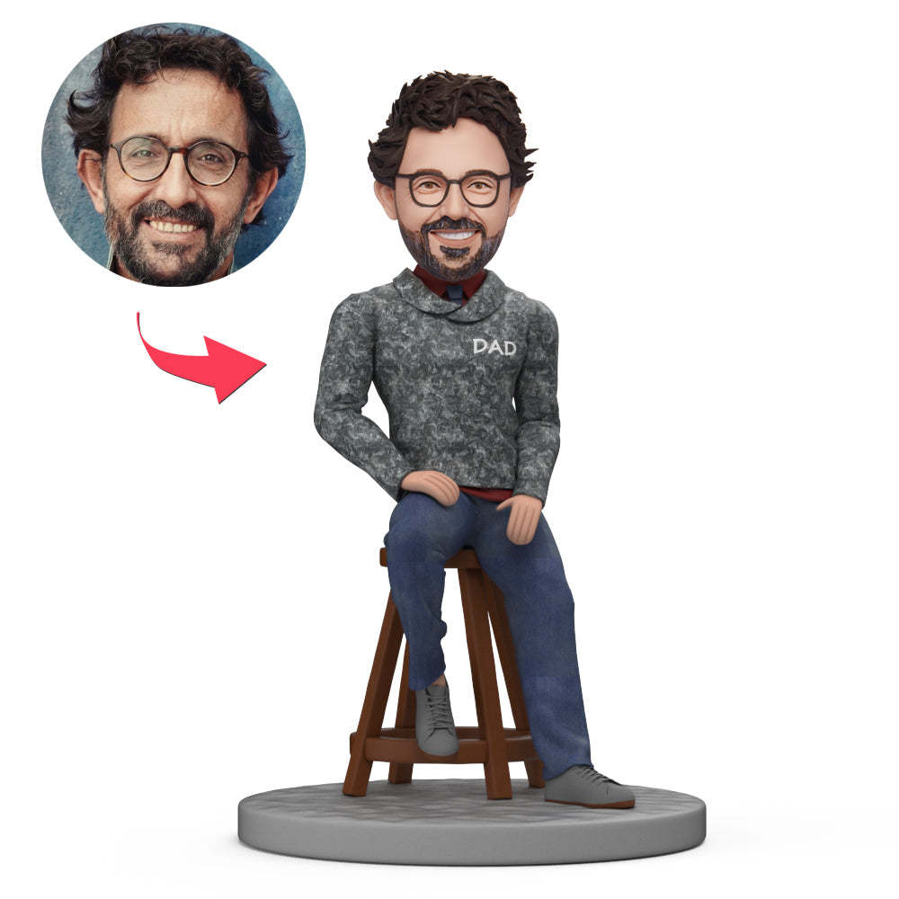 Custom Dad Bobblehead Sitting On The Stool - Father's Day Personalized Bobblehead Gift-Blongser