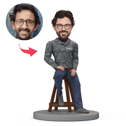 Custom Dad Bobblehead Sitting On The Stool - Father's Day Personalized Bobblehead Gift-Blongser