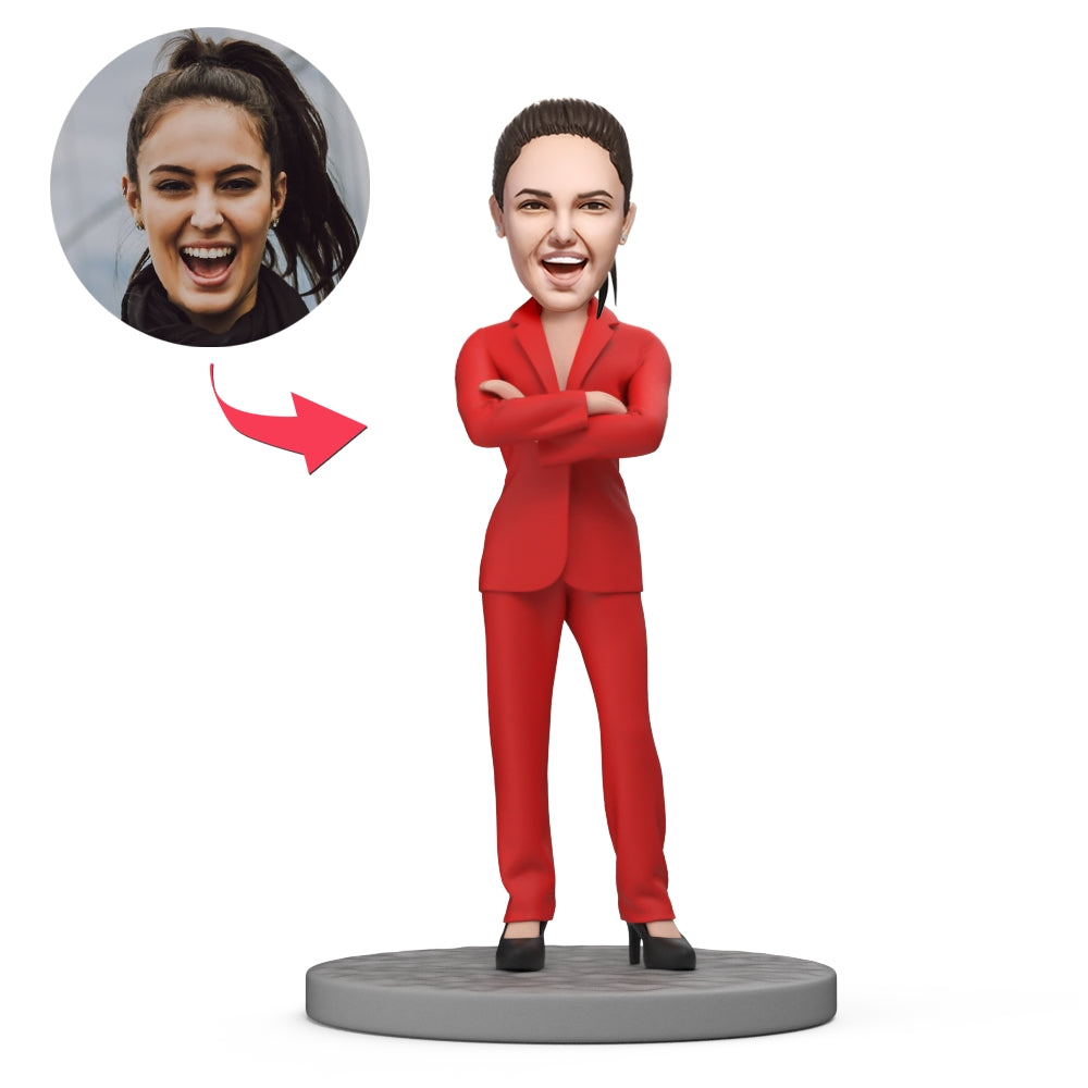 Boss's Day Gift Standing Custom Bobblehead Businesswoman in Red Suit-Blongser