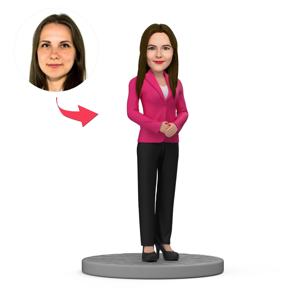 Business Woman Custom Bobblehead in Pink Business Attire-Blongser