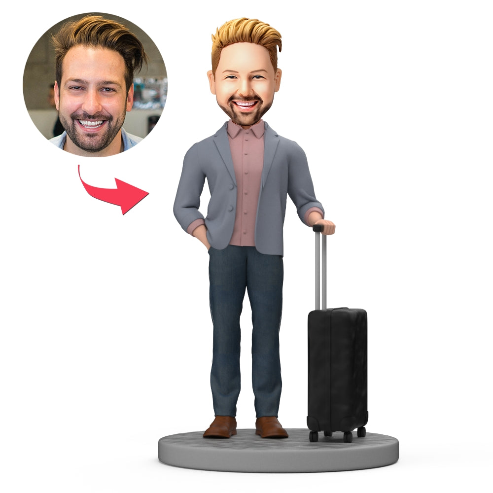 Custom Bobblehead Business Man With Suitcases Ready for Business Trip-Blongser
