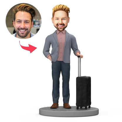 Custom Bobblehead Business Man With Suitcases Ready for Business Trip-Blongser