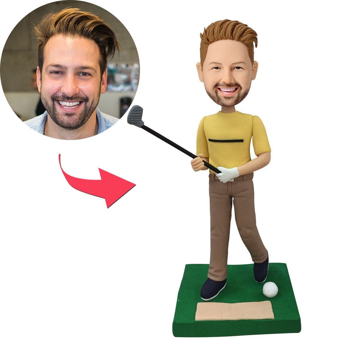Golfer Swinging His Club Custom Bobblehead With Engraved Text-Blongser