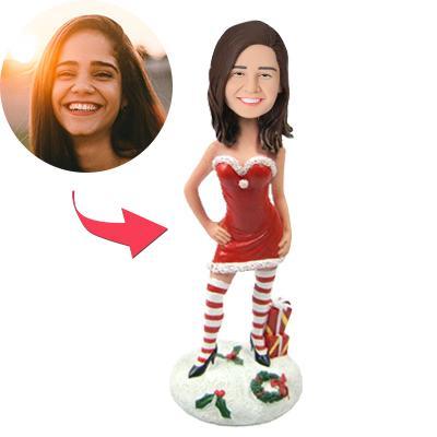 Christmas gifts Sexy Christmas Woman with Gifts Custom Bobblehead With Engraved Text-Blongser