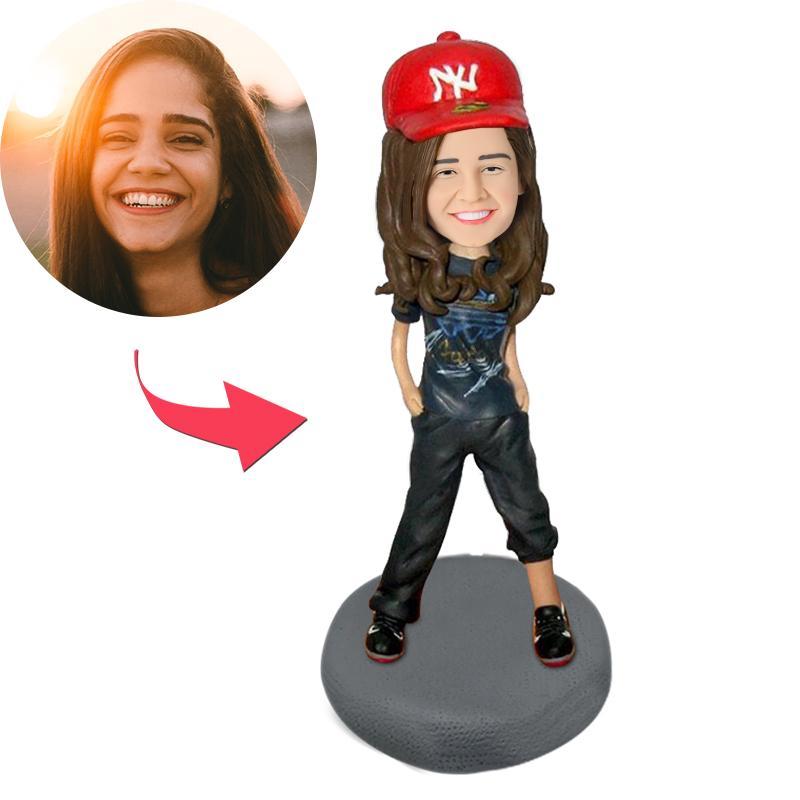 Hip Hop Girl Custom Bobblehead With Engraved Text-Blongser