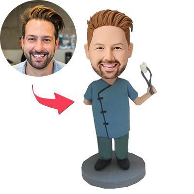 Dentist With Dental Forceps Custom Bobblehead With Engraved Text-Blongser