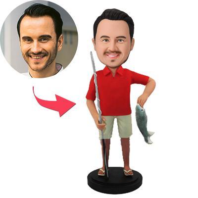 Go Fishing Custom Man Bobblehead With Engraved Text-Blongser