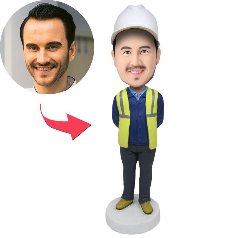 Construction Worker Custom Bobblehead With Engraved Text-Blongser