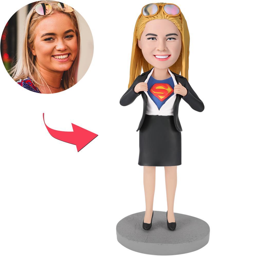 Office Superwoman Custom Bobblehead With Engraved Text-Blongser