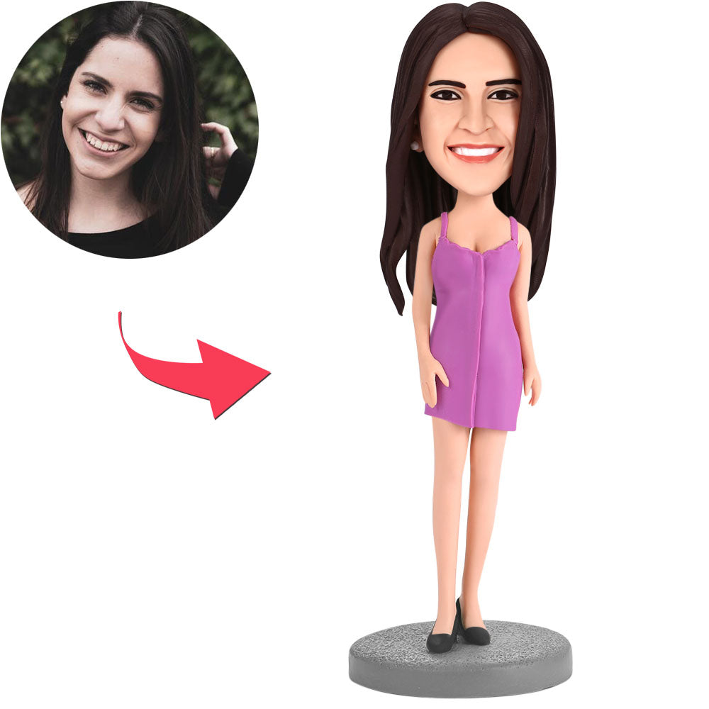 Woman Wearing A Purple Skirt Custom Bobblehead With Engraved Text-Blongser