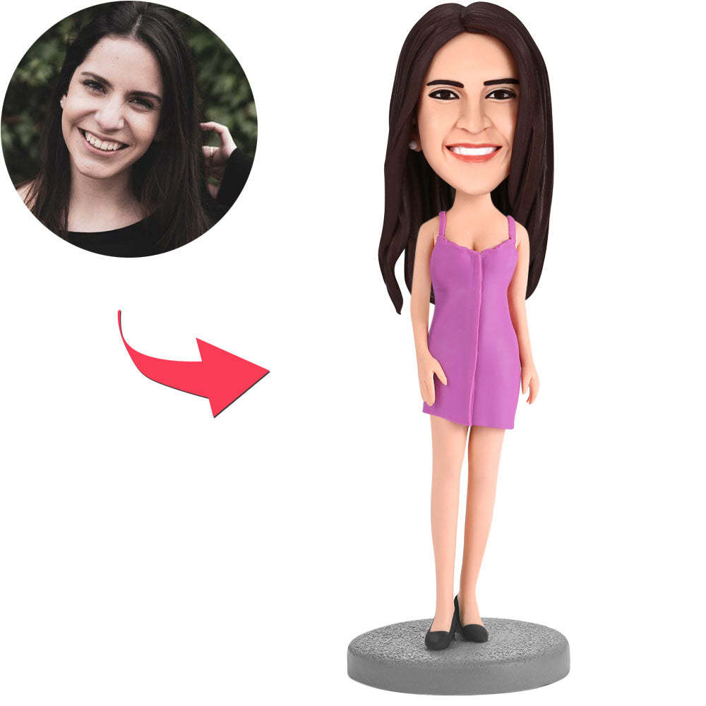 Woman Wearing A Purple Skirt Custom Bobblehead With Engraved Text-Blongser