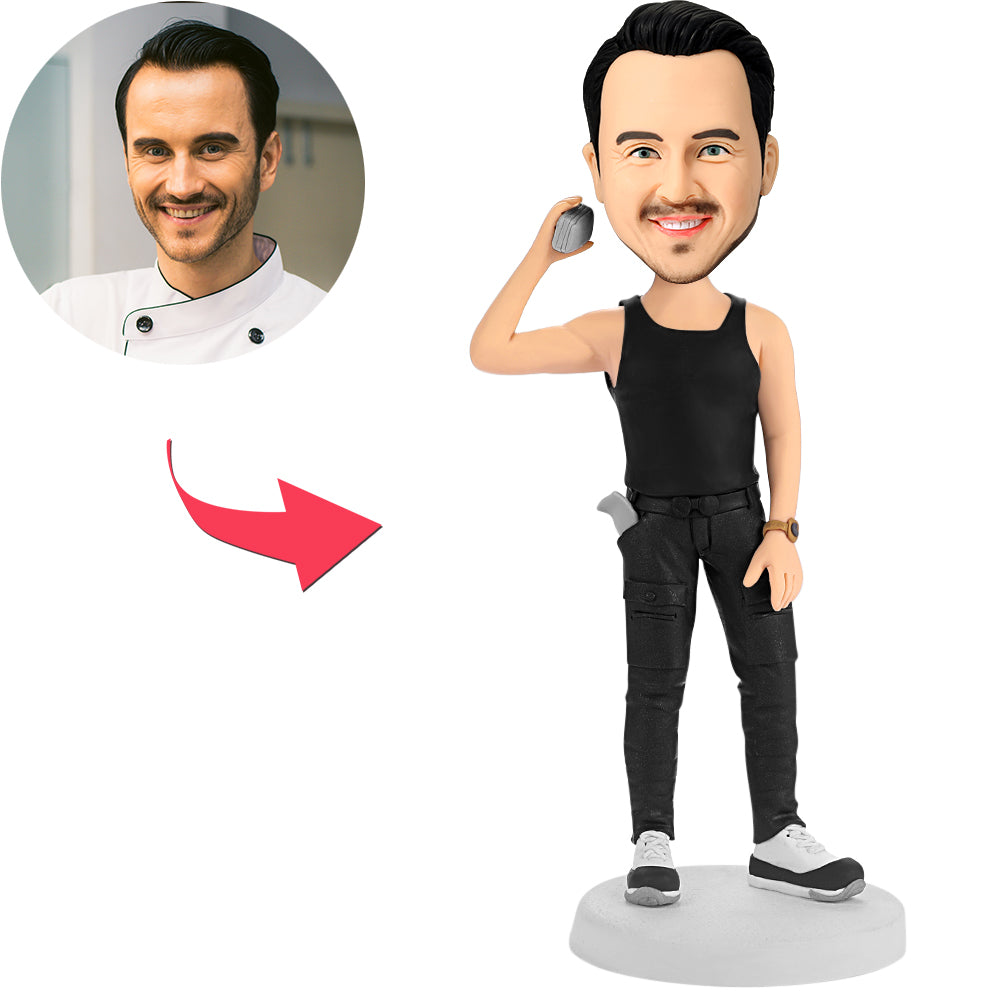 Man Holding A Phone Custom Bobblehead With Engraved Text-Blongser