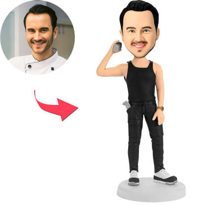 Man Holding A Phone Custom Bobblehead With Engraved Text-Blongser