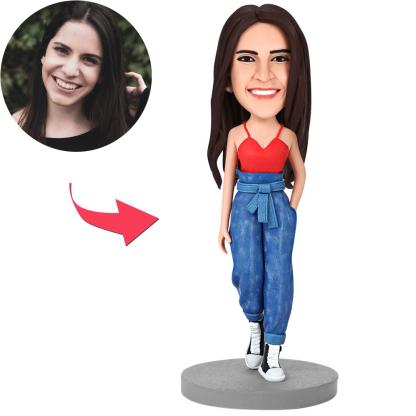 Modern Woman Walking Custom Bobblehead With Engraved Text-Blongser