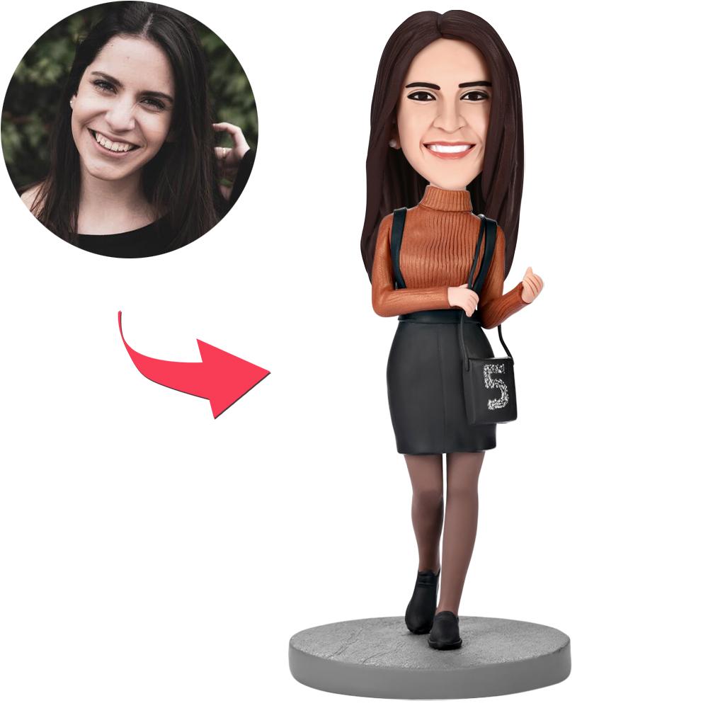 Fashion Beautiful Girl With A Bag Custom Bobblehead With Engraved Text-Blongser