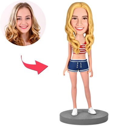 Sexy Girl Wearing Shorts Custom Bobblehead With Engraved Text-Blongser