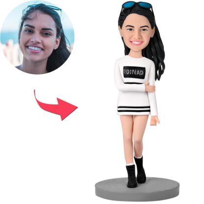 Modern Woman In Leisure Wear Custom Bobblehead With Engraved Text-Blongser
