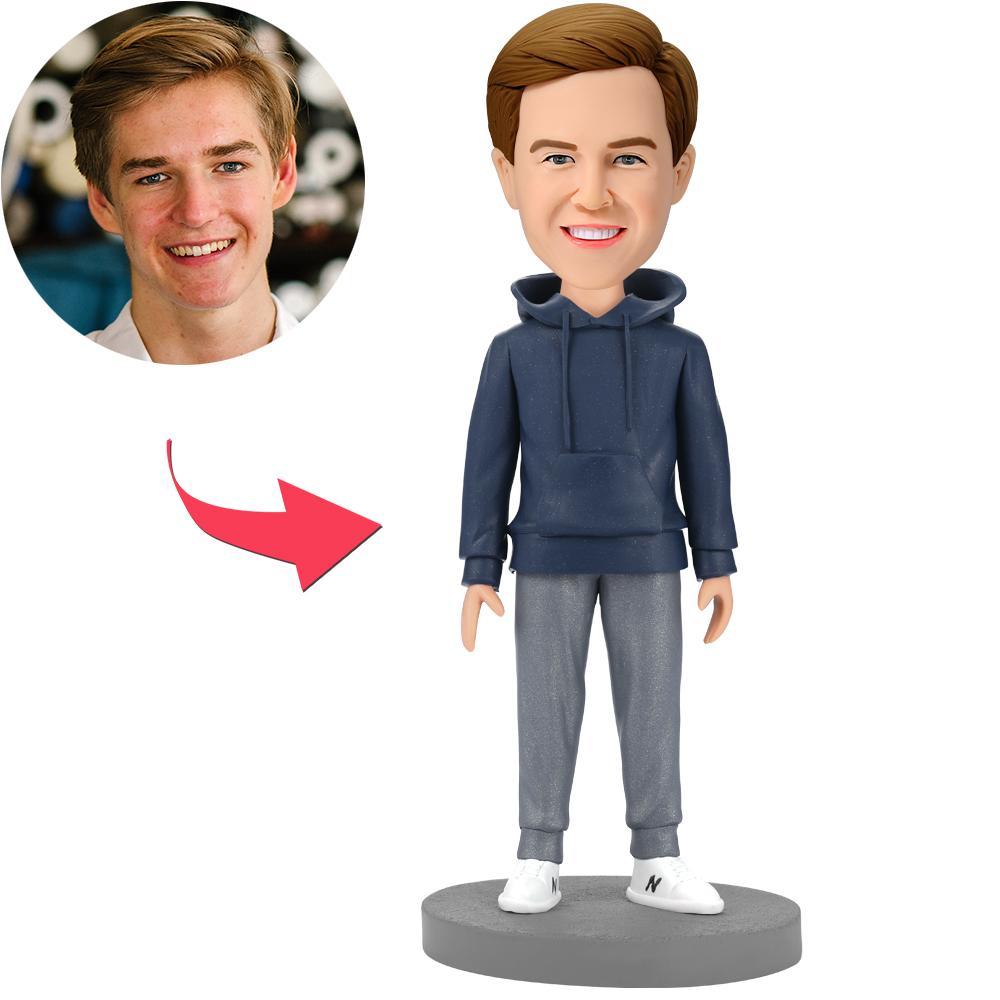 Casual Fashion Man Wearing A Hoodie Custom Bobblehead With Engraved Text-Blongser