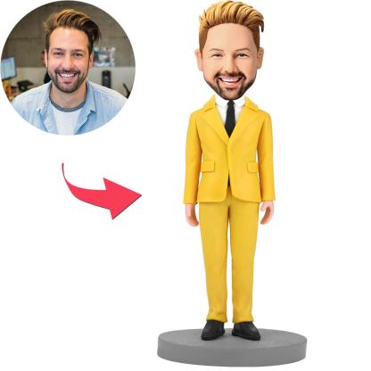 Modern Man In Yellow Suit Custom Bobblehead With Engraved Text-Blongser