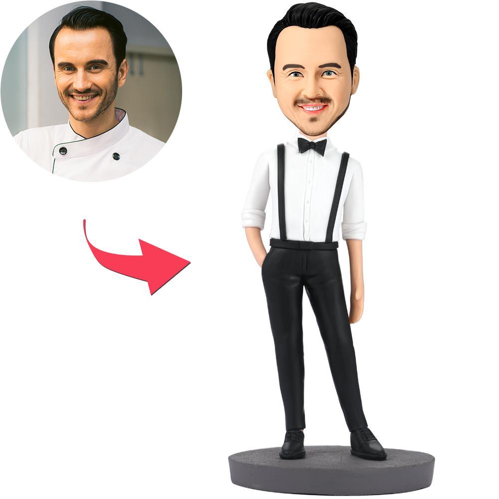 Handsome Man In Bib Pants Custom Bobblehead With Engraved Text-Blongser