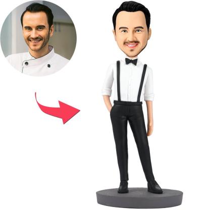 Handsome Man In Bib Pants Custom Bobblehead With Engraved Text-Blongser