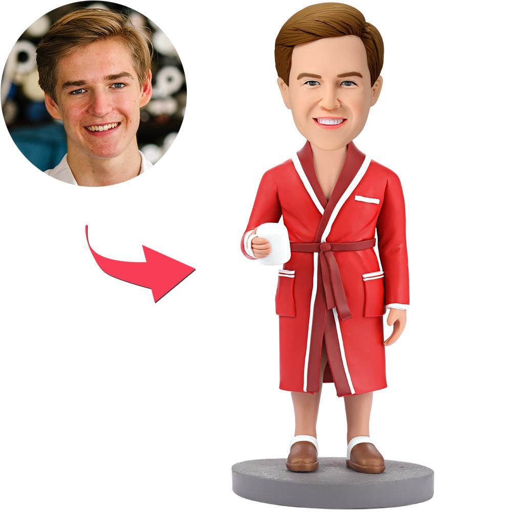 Modern Man Holding A Mug Custom Bobblehead With Engraved Text-Blongser