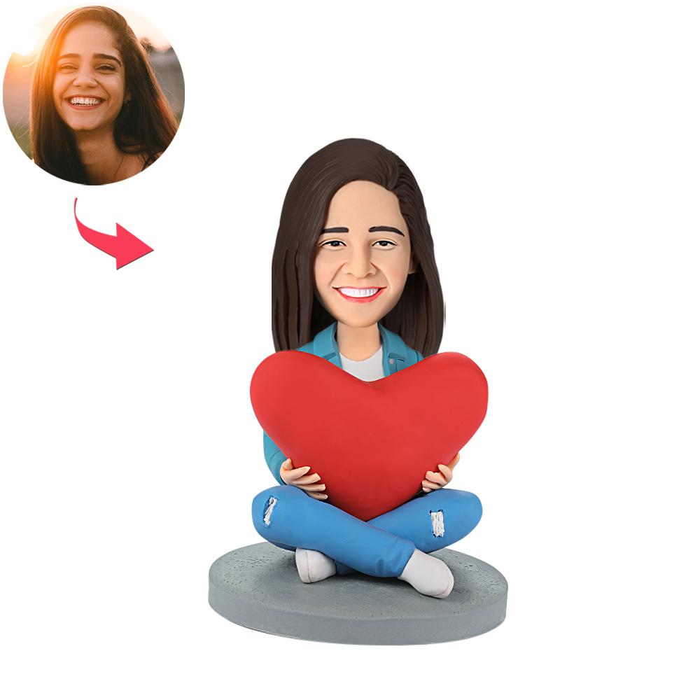 Anniversary Gift Heart Women Custom Bobblehead With Engraved Text-Blongser