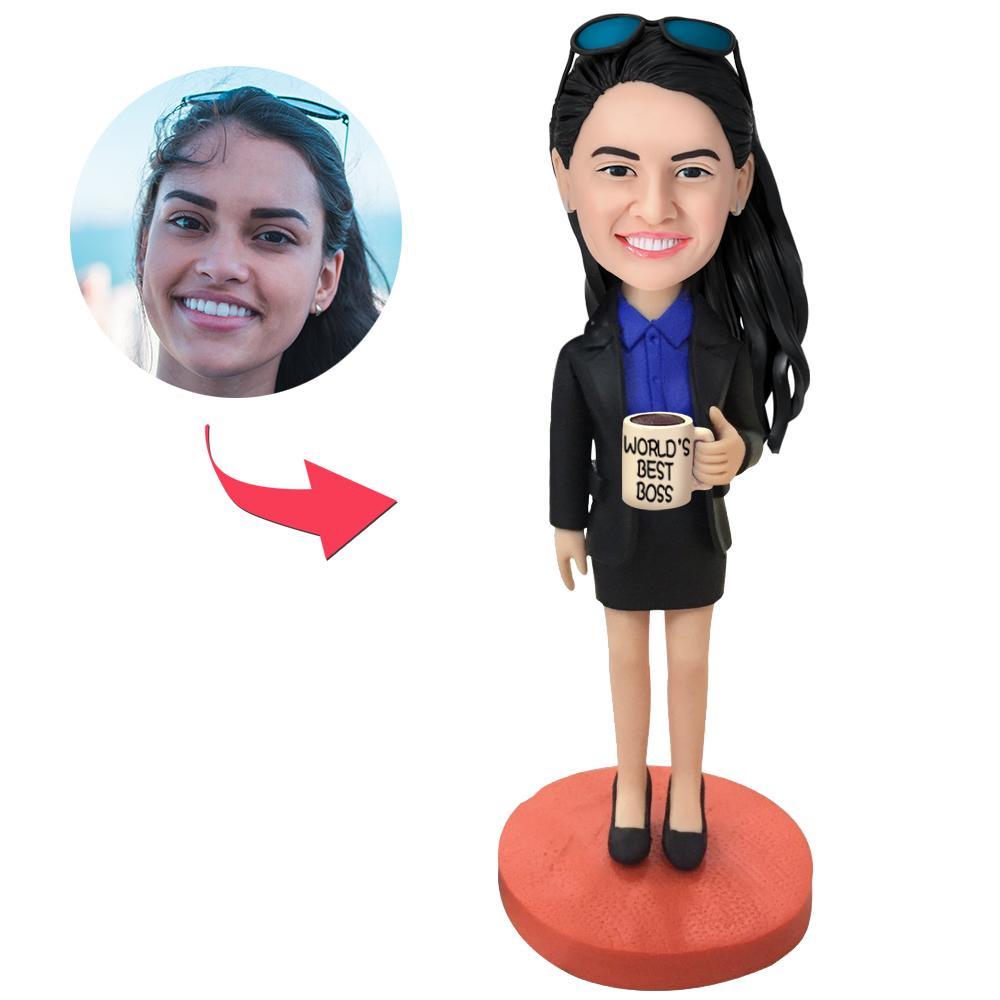 Female Boss Custom Bobblehead With Engraved Text-Blongser